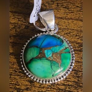 Peacock Dahlia Turquoise in 925 Sterling Silver Pendant